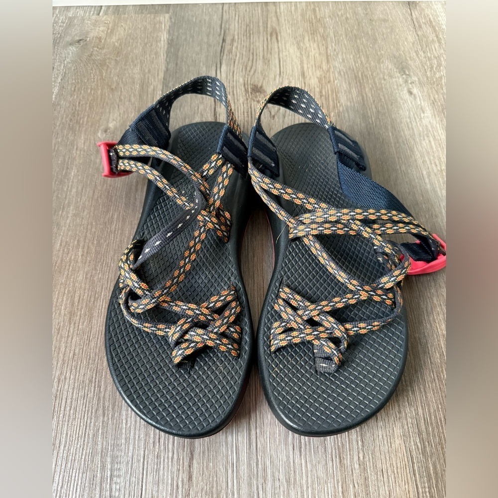 Chaco ZX Classic Double Strap Strappy Sandals Black Orange Multi Color Size 7 - Picture 2 of 12